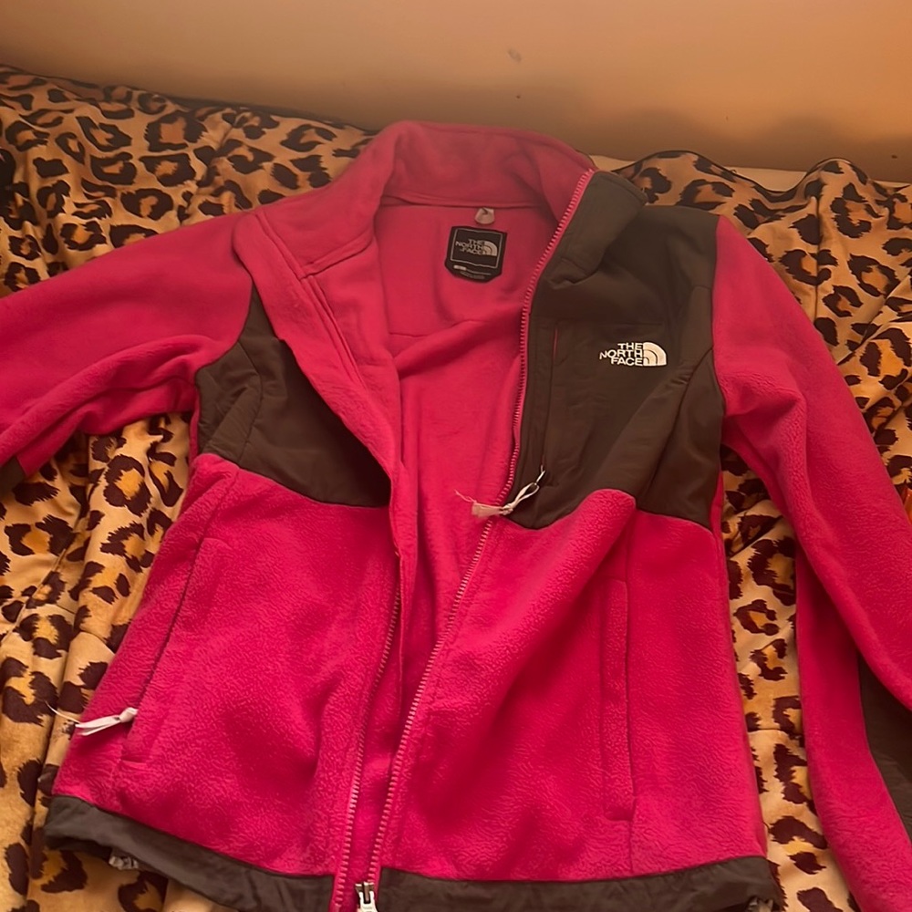 Pink north face fleece jacket size large